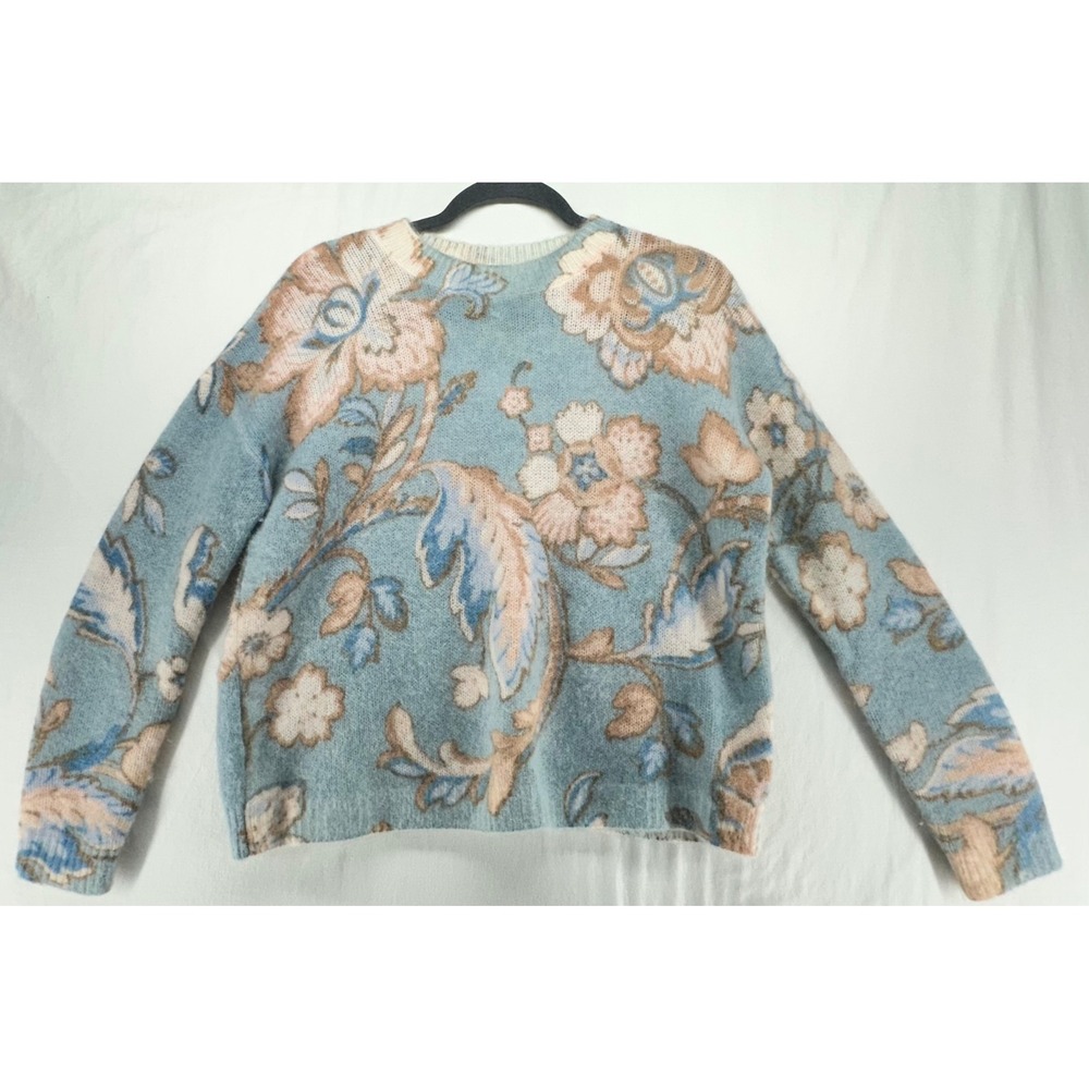 Sezane La Maille Floral Mohair Wool Blend Sweater Blue Tan XS